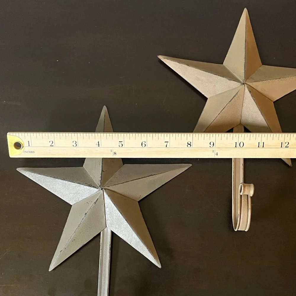 Rustic Distressed 3D Dimensional Metal Star Wall Hooks Gray Tan Hanging Decor